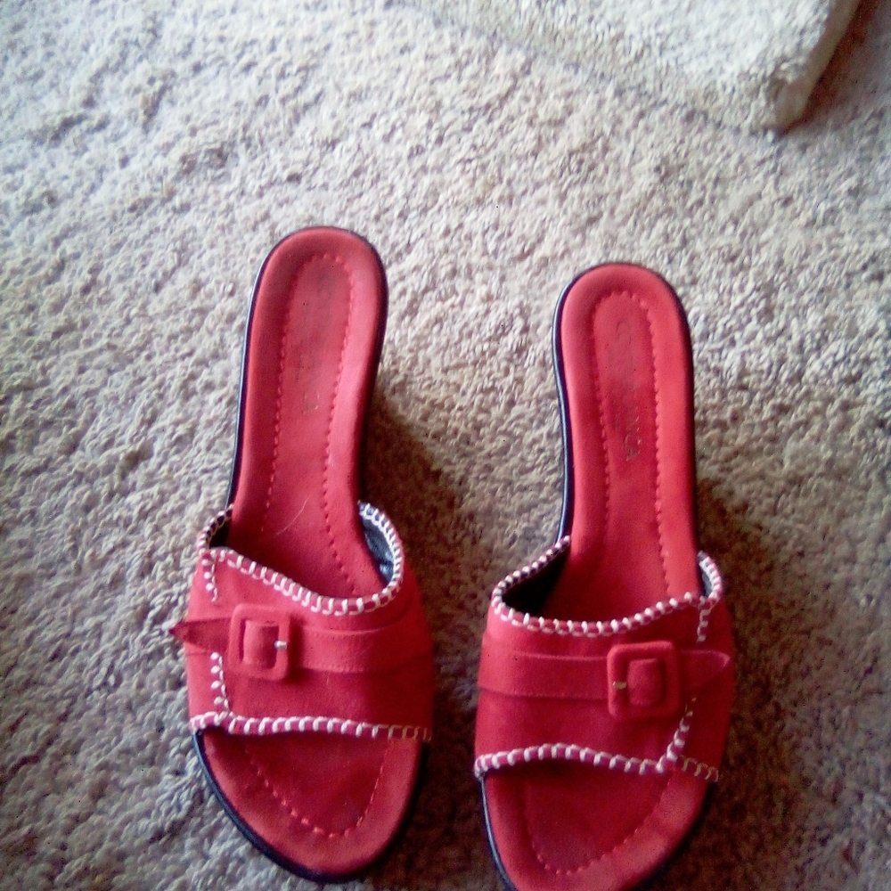 Red suede wedges